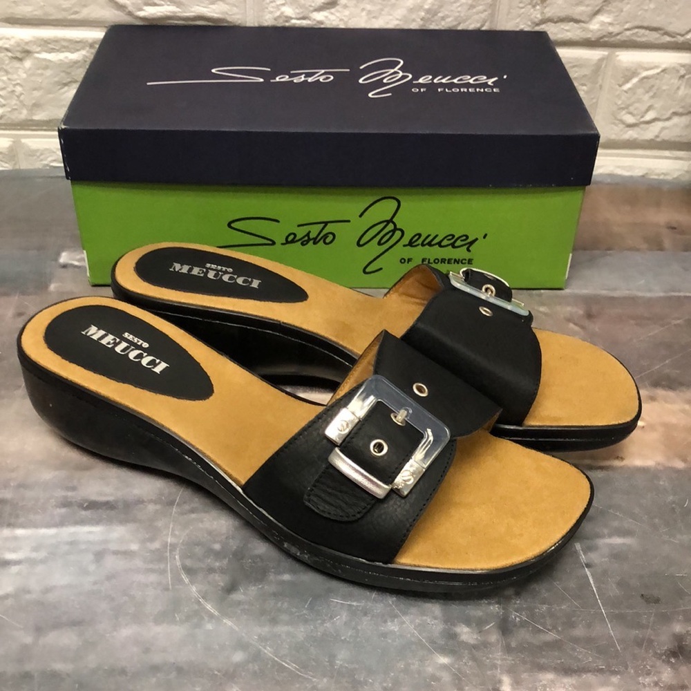 Sesto Meucci black Sachi maxi calf size 11 sandals bubble bottoms made in Italy - Picture 8 of 9